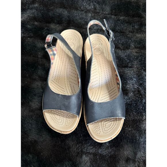 Crocs Women Shoe A Leigh Size 9 Wedge Heel Slingback Sandal espadrille - Picture 2 of 5